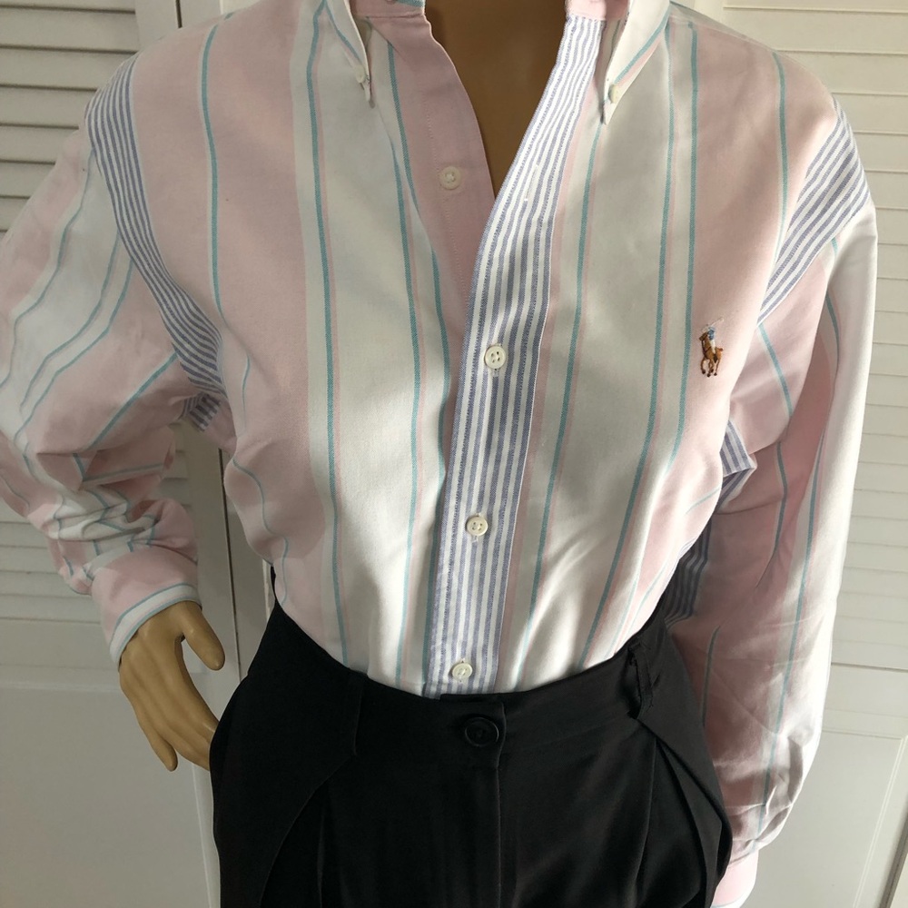 Ralph Lauren Pastel Pink, White oaxford & Light Blue Striped Button-Down Shirt - Picture 5 of 9